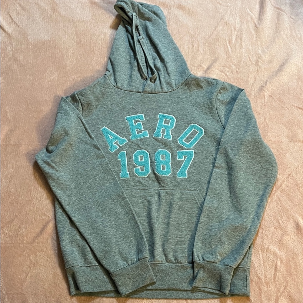 Gray Hoodie with Teal Aero 1987 Design